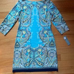 London Times Printed Jersey 3/4 Sleeve Shift Dress